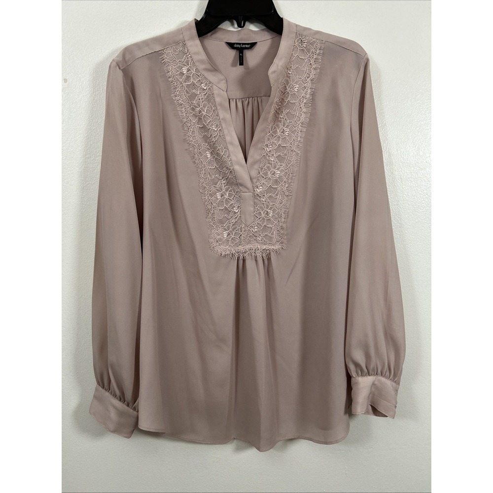 Daisy Fuentes Blouse Women XL Blush Floral Lace V-Neck Sheer Top 6460